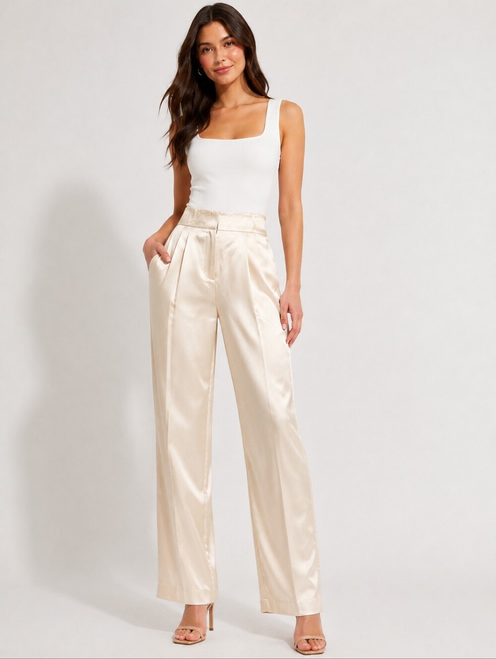 ❤️ NWT! EXPRESS SATIN SUPER HIGH RISE WIDE LEG PLEATED PANTS / TROUSERS, 2 (26)